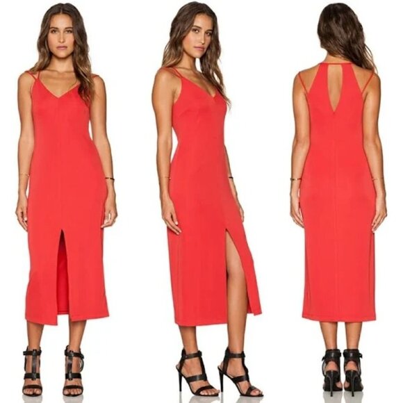 Bailey 44 Biana Dress Red Sleeveless V-Neck Midi Straps & Back Slit USA NWD 8308 - Picture 2 of 12